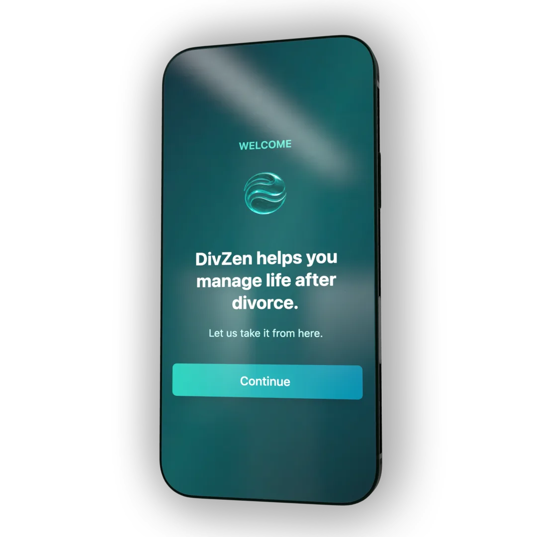 DivZen app welcome screen: DivZen helps you manage life after divorce